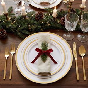 Ensemble de 100 assiettes jetables en PET, 50 assiettes à dîner, 50 assiettes à salade, sans BPA, écologiques, durables, vaisselle pour mariage, fête d'anniversaire - Product Image 2
