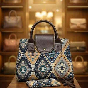 Ensemble de sacs fourre-tout tissés multicolores 3 pièces pour femmes, grande capacité, avec pochette zippée et broderie antivol – Style moderne - Product Image 1