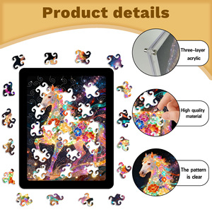 Rompecabezas plano de acrílico con diseño de caballo y flores coloridas, arte decorativo, 2 mm de grosor, juguete de ensamblaje para jóvenes - Product Image 3