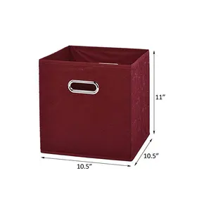 2 Packs de tiroirs pliables en tissu rouge bordeaux avec poignée en métal Trending Cloth Storage Cubical Bins Storage Boxes & Bins