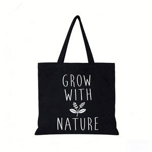 Eco-friendly Black White Organic Cotton Canvas Zipper Handbag Outdoor Advertising Park Clothes Storage Shoulder Shopping Bag - Product Image 3