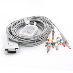 Câble EKG AHA 10 brins banane 4,0 mm 3,4 m ISO compatible Caremed Fukuda <span class=keywords><strong>ME</strong></span> <span class=keywords><strong>KP</strong></span>-500D à connexion directe en TPU, consommable médical - Product Image 1