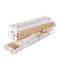 HUISEN Agrafeuse de bureau tendance en acier inoxydable or rose pour papeterie en acrylique