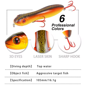 Productos de aparejos, lápiz de agua superior flotante, señuelos Luya, señuelos duros de simulación de cabeza de serpiente, Señuelos de Pesca artificiales de 10,5 cm/16g - Product Image 6