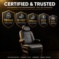 Asiento Giratorio y Elevador de Cuero PU para Autobús o Minibús Tengyun S5B, para Personas Mayores y con Discapacidad, Negro/Blanco
