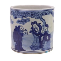Pot Bunga Porselen Jingdezhen Biru Putih RZKT03-P, Motif Persik Panjang Umur, Keramik Cina Antik, Pot Kuas