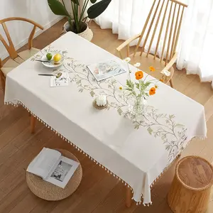 High Quality Dining Table Cloth Linen Cotton Embroidery Table Cover Cloth for Home Decoration