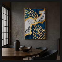 Décoration Murale Poisson Bleu Doré en Fer et Aluminium, Panneau Abstrait École de Poissons pour Bureau, Réception, Hôtel, Salon, Intérieurs Contemporains