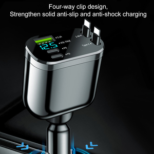 OEM Logo 5 In 1 Super Fast Charging Dual Pull Out Retractable <strong>Car</strong> <strong>Charger</strong> 12 24V Output TYPE C <strong>Car</strong> Adapters With QC 3.0 Function