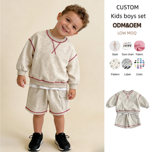 Completo Estivo Unisex per Neonati con Felpa con Dettagli a Punto Croce e Pantaloncini Cargo in Spugna Francese - Product Image 1