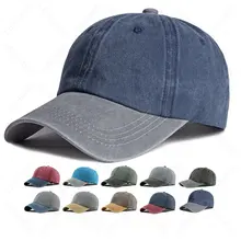 New Arrival Washed Vintage Distressed Denim Plain Cotton Unstructured Baseball Dad Caps 2 Two Tone Colors Hats With Custom Logo