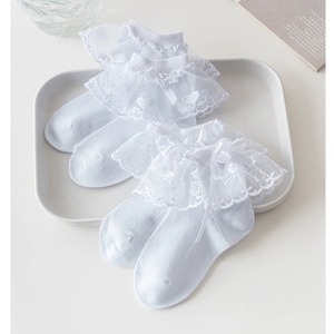Calcetines de Algodón Blancos con Volantes y Encaje para Bebés y Niñas Pequeñas, Estilo Princesa - Product Image 1
