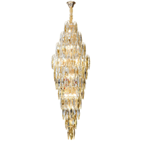 Lustre en cristal, luminaire de luxe haut de gamme pour villa, salon, hôtel, escalier en colimaçon long