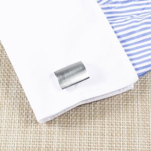 Wholesale High Quality Free Laser <b>Logo</b> Electroplated Silver Glossy Brushed Minimalist Solid Pattern Men's High-end Cufflinks - Product Image 4
