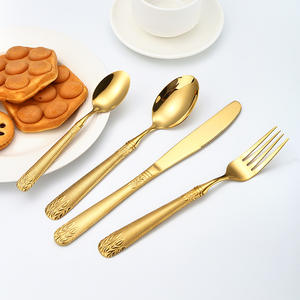 A17 410 Wheat Ear Tableware Stainless Steel <b>Cutlery</b> <b>Set</b> 4 Pieces Serrated Edge Polished Blade Knife Fork Spoon Dessert <b>Set</b> - Product Image 2
