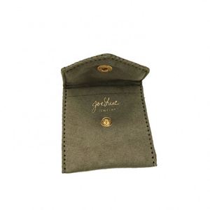 Pochette à bijoux en microfibre suédée avec logo personnalisé imprimé et bouton pression métallique pour l'emballage de bagues, boucles d'oreilles et colliers - Product Image 2