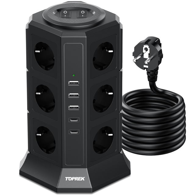 Factory Price Portable 220V 16A 12  Outlet Surge Protector EU Standard Power Strip for Home Appliances