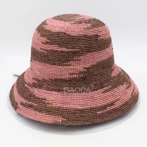 K Summer Raffia Straw Handmade Meticulous Woven Colorful Camouflage Pattern Fisherman Hat
