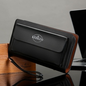 Sac à main long en cuir PU imperméable, style vintage géométrique, avec logo personnalisé, simple, pour homme, avec fermeture éclair, multi-couches, portable, pour affaires - Product Image 2