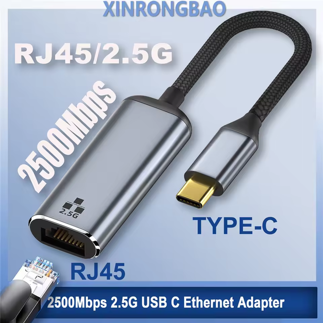 2500Mbps 2.5G USB-C to Ethernet Adapter with DC Output for MacBook/iPad Pro-Gigabit LAN RJ45 Network Card