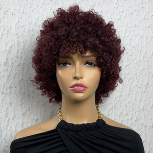 Perruque <span class=keywords><strong>afro</strong></span> bouclée en cheveux humains fabriquée à la machine, sans dentelle, vente chaude, densité complète, perruque <span class=keywords><strong>afro</strong></span> courte en cheveux humains fabriquée à la machine pour femmes noires - Product Image 5