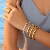 Gelang Manset Baja Anti Karat Fashion Warna Zirkon Bentuk Geometris Gelang Manset Zirkon untuk Wanita