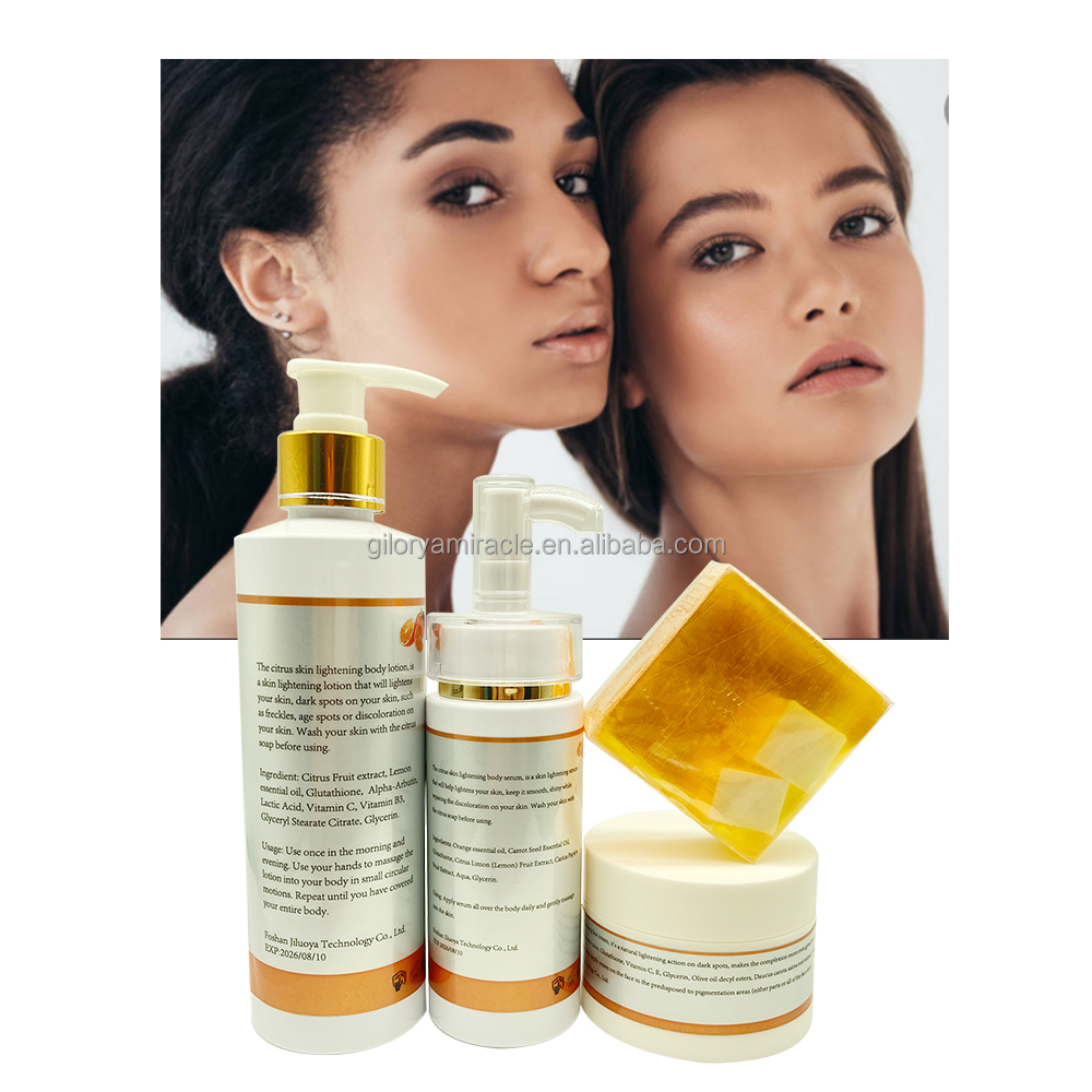 Private Label OEM Citrus Lightening Body Care Kits Glutathion Fruit Extract Remove Black Spots Whitening Organic Skin Care Set