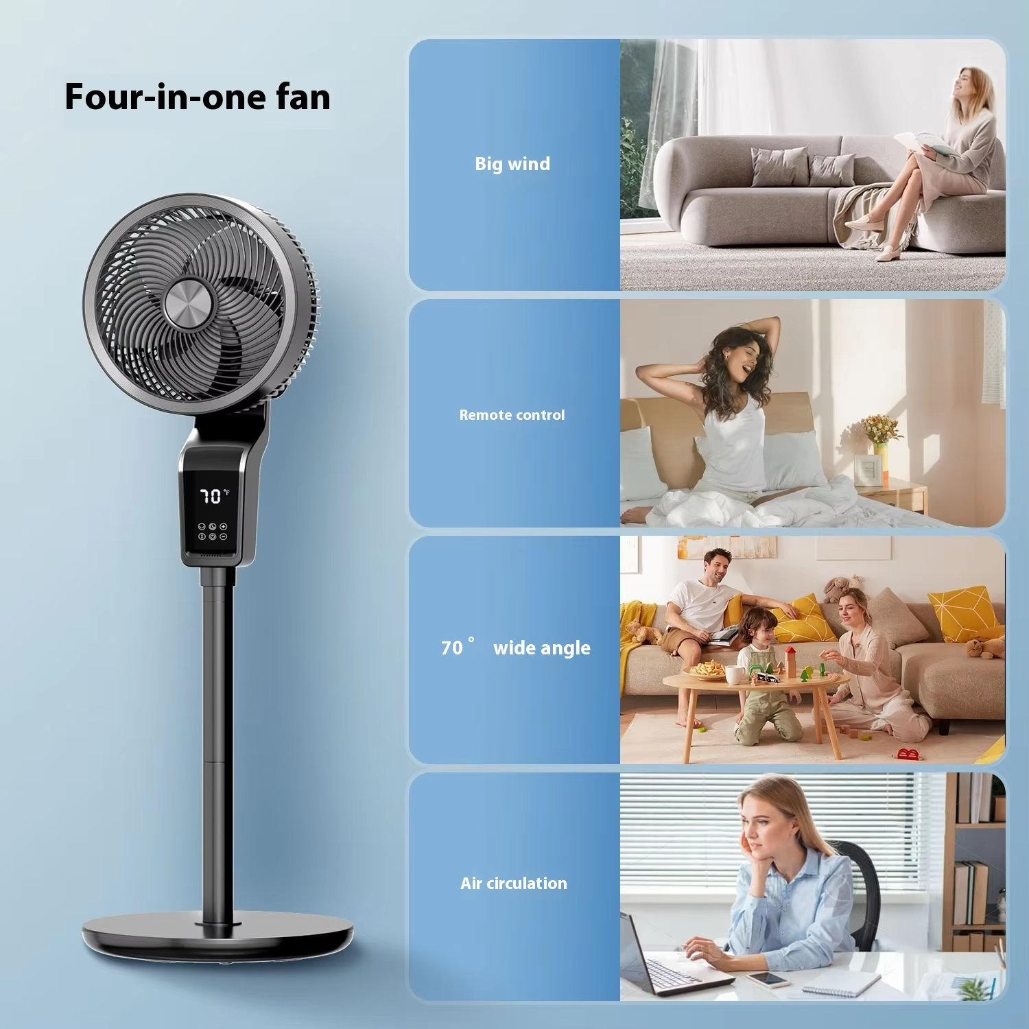 Smart Remote Control Household Electric Fans Dual-Purpose Desktop Floor Cross-Border Supply US Air Circulation Convection Fans