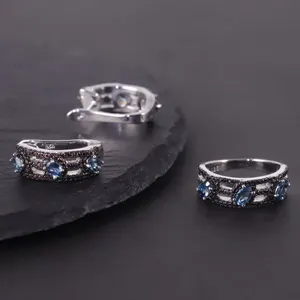 W0386 Groothandel Sieraden Fabrikant Mooie Ontwerpen Blauwe Steen Sterling Zilver Natuurlijke London Blauwe Topaz Sieraden Set