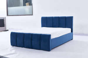 Luxueus Marineblauw Fluwelen Gestoffeerd Platform Gas Opgetild Bed Met Kanaal Getuft Hoofdeinde - Product Image 2
