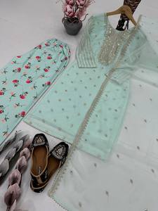 Offre Spéciale lourd brodé séquence travail haut fantaisie Sharara indien Long Salwar Kameez fête de mariage porter soie faite naturelle - Product Image 4