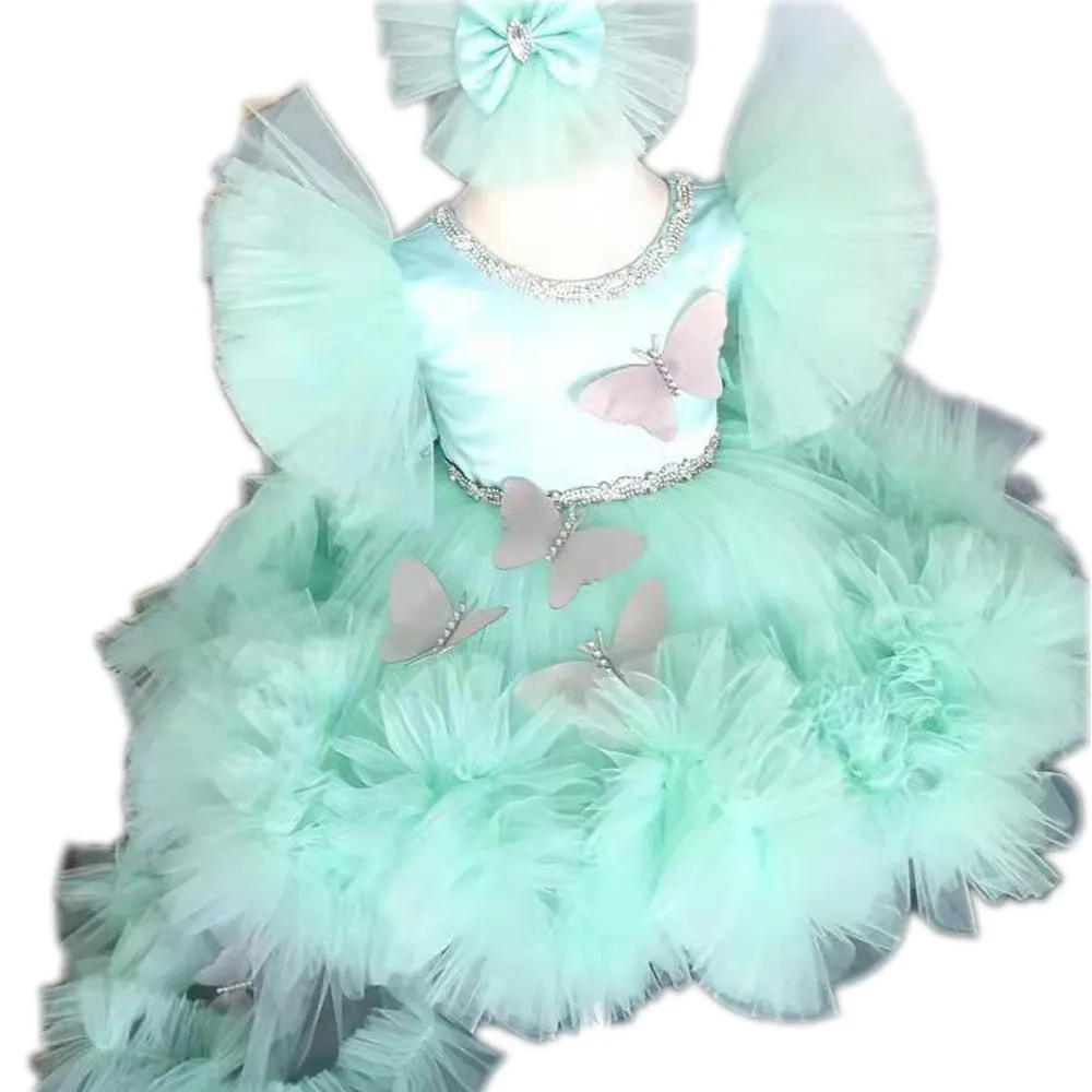 Customize Colors Toddler Clothing Small Baby Girls Elegant Butterfly Tulle Prom Princess Tutu Dress For Wedding Birthday Party