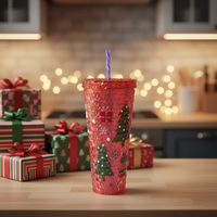 Mug à café froid DIY tendance de 24 oz, double paroi en plastique, imprimé UV, irisé mat, gobelet en acrylique clouté avec couvercle et paille