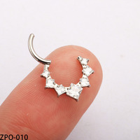VIEN Jewellery ZPO-010 Anneau de nez articulé en titane G23 avec 5 zircons cubiques carrés sertis clos, bijoux de corps de mariage