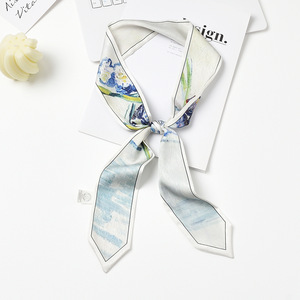 Cinta para el pelo retro coreana para mujer, con lazo decorativo pequeño, diadema fina de poliéster con estampado floral para trenzas de verano - Product Image 3