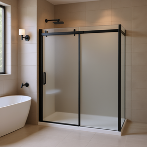 Puerta Corredera de Vidrio para Ducha, Vidrio Templado de 5/16 Pulgadas, Marco Negro Mate, Diseño Minimalista, Mampara de Ducha Rectangular - Product Image 2