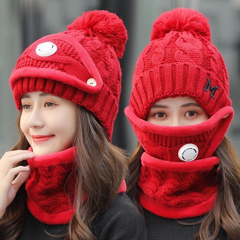 Ensemble de 3 pièces de Ski en molleton pour femmes, bonnet, masque, écharpe, coupe-vent, chaud, tendance