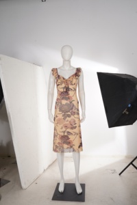Women's Vintage Floral Print Mesh Midi <b>Dress</b> Sleeveless <b>Ruffle</b> Trim V Neck Bodycon Slim Fit Elegant Summer Party <b>Dress</b> - Product Image 6