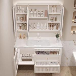 <b>White</b> High-Gloss Bathroom Vanity Set with Integrated Sink, 2 Drawers & Adjustable <b>Shelves</b>, Moisture-Resistant PVC Material - Product Image 4