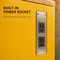 Armoire à outils roulante robuste avec plan de travail en bois et prise électrique, chariot de rangement en acier jaune pour garage et atelier