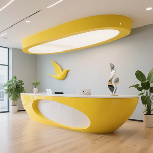 Bureau de réception incurvé extensible jaune moderne avec découpe ovale pour les bureaux, les hôtels et les centres commerciaux - Product Image 3