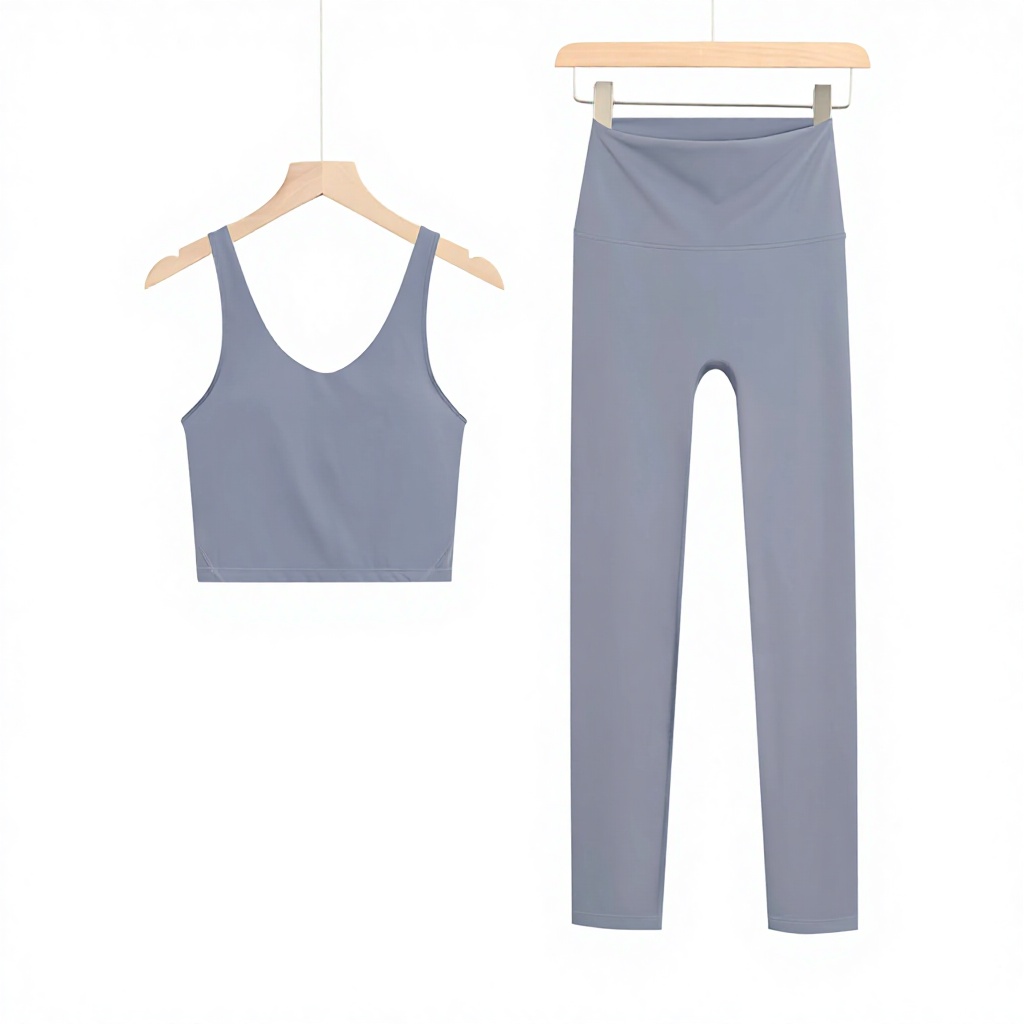 U-shaped cropped pants suit-blue and gray