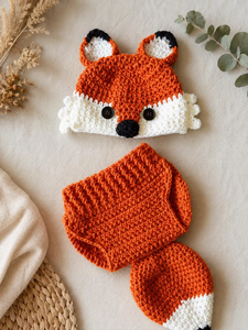 Ensemble bonnet et écharpe en crochet pour tout-petit, motif renard, accessoire de photographie d'hiver unisexe - Product Image 1