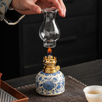 Lampe à ghee en céramique Ru bleue et blanche, veilleuse de chambre, design moderne et épuré, ornements, lampe Bouddha, lampe Lotus Entrelacé