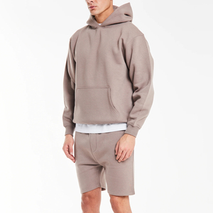 ชุดฮู้ดดี้และกางเกงขาสั้นผู้ชาย ผ้าเนื้อนุ่ม ระบายอากาศได้ดี แห้งเร็ว สีพื้น สไตล์สตรีทแวร์ น้ำหนักเบา - Product Image 1