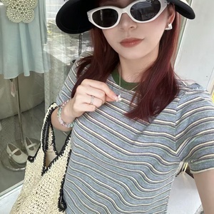 เสื้อยืดผู้หญิงลายทาง แขนสั้น คอโอ ทรงปกติ ใส่สบาย ระบายอากาศได้ดี ผ้าฝ้าย 100% - Product Image 2