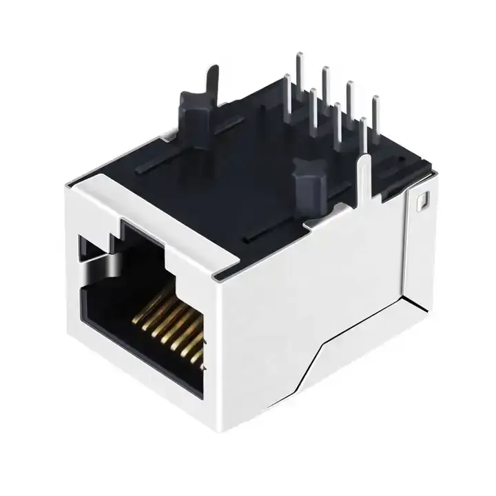 ซ็อกเก็ตพอร์ตเครือข่าย RJ45 พอร์ตเดียวไม่มีตัวกรองอินเทอร์เฟซเครือข่าย SMT ขั้วต่อ Gigabit Ethernet RJ45 หกประเภท