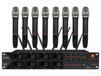 Système de microphone sans fil UHF à huit canaux, 8 micros à condensateur portatifs, cardioïdes, métalliques, professionnels, pour scène, performance, karaoké