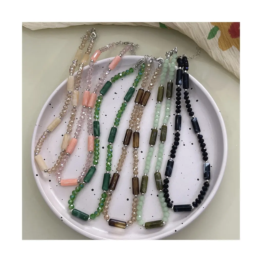 Hanpai New Design Vintage Acetate Handmade Beads Necklaces Crystal Beaded Necklace Acrylic Necklace