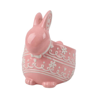 Vente en gros de bols à bonbons en céramique rose gaufrée en forme de lapin de Pâques, jardinières à succulentes mignonnes en forme de lapin, décorations pour la maison, plats de rangement, personnalisation OEM